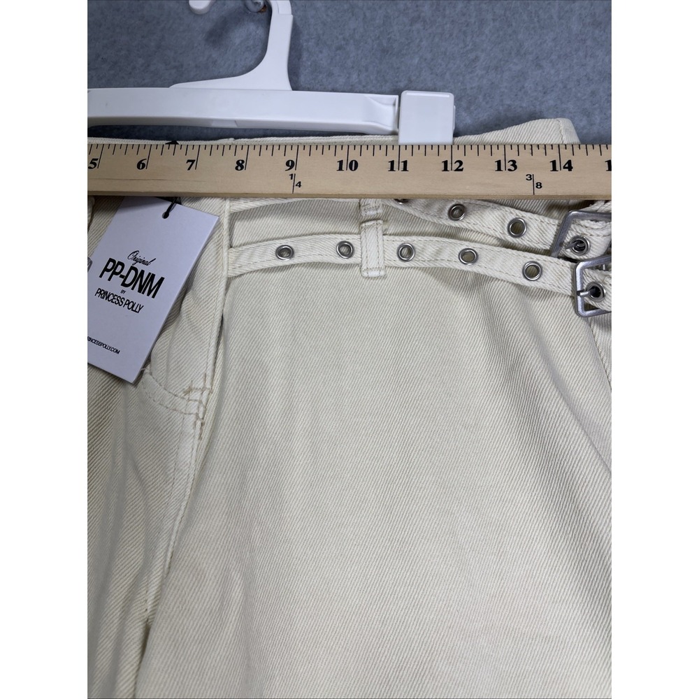 Princess Polly Women's Paltrow Cargo Wide Leg Cotton Cream Jeans 4 Hipster City - Picture 2 of 9